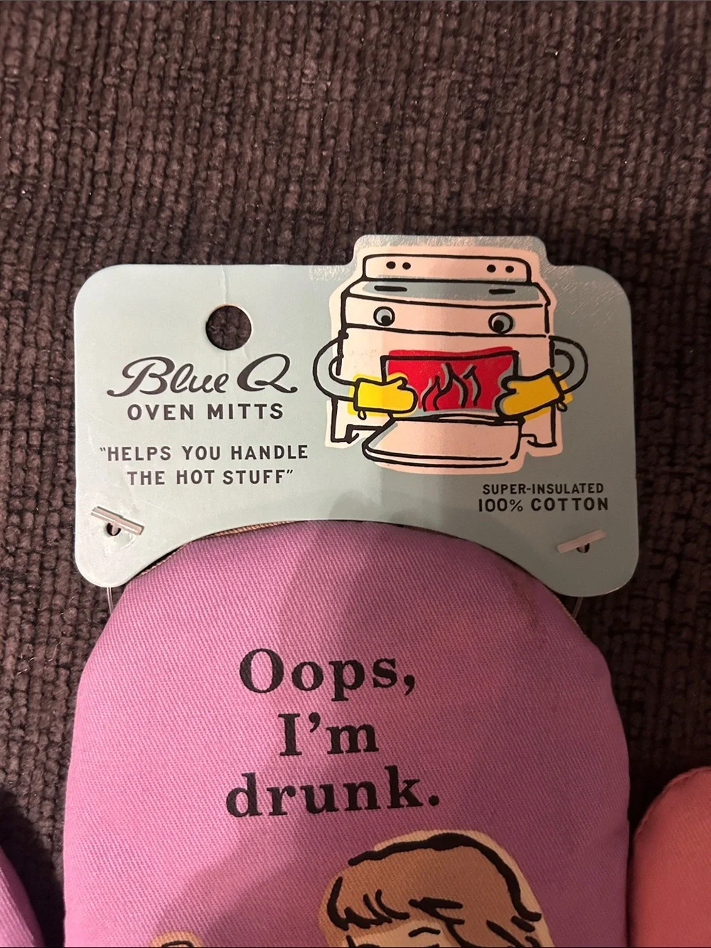 Blue Q Purple & Pink Retro Cartoon Oven Mitts